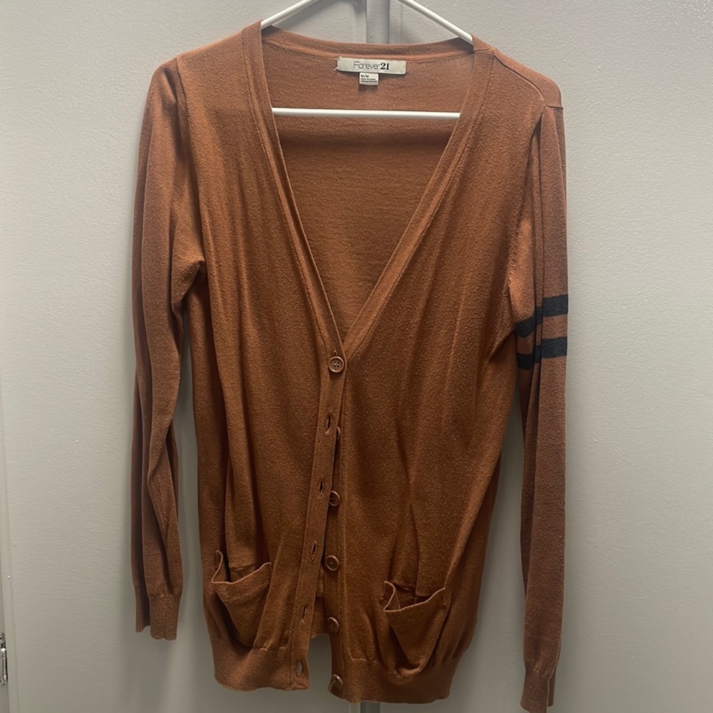 Forever 21 Varsity Brown Cardigan